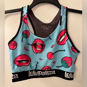 #1585  Strata x Lollapalooza Racerback Sports Bra Swim Pop Art Lips Cherry Berry
